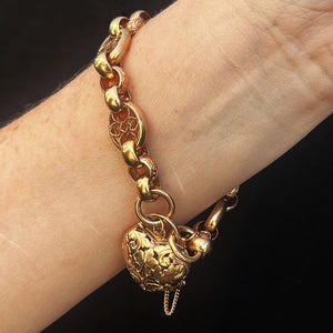 FANCY LINK BRACELET WITH HEART LOCKET PADLOCK 9CT ROSE GOLD 48.10G