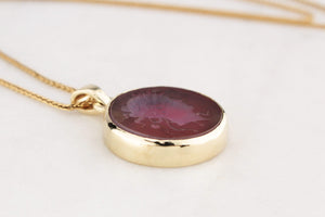 ANTIQUE CARNELIAN MEDUSA INTAGLIO PENDANT 14ct GOLD