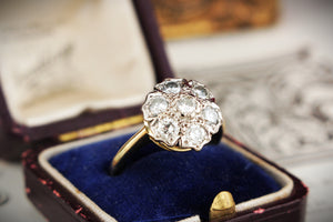 LATE DECO c1930 1ct DIAMOND DAISY CLUSTER RING 18ct GOLD