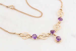 VINTAGE 1963 AMETHYST NECKLACE 9ct GOLD