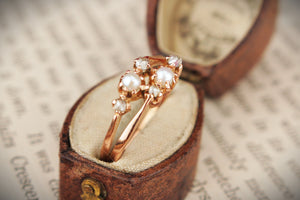 ANTIQUE VICTORIAN c1890 PEARL & ROSE CUT DIAMOND RING 9ct ROSE GOLD