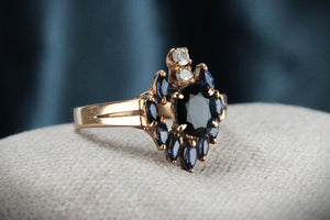 VINTAGE c1940 SAPPHIRE & DIAMOND RING 14ct GOLD