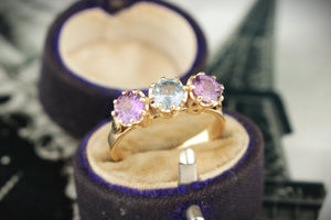 R&V BESPOKE SAPPHIRE TRILOGY RING 9ct YELLOW GOLD