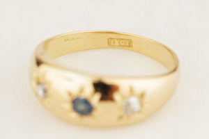 ANTIQUE EDWARDIAN c1900 STARBURST SAPPHIRE & DIAMOND RING 18ct GOLD