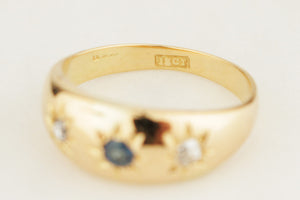ANTIQUE EDWARDIAN c1900 STARBURST SAPPHIRE & DIAMOND RING 18ct GOLD