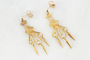 ANTIQUE ETRUSCAN REVIVAL PEARL EARRINGS 18ct GOLD