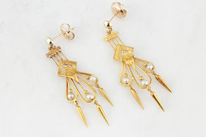 ANTIQUE ETRUSCAN REVIVAL PEARL EARRINGS 18ct GOLD