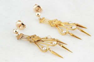 ANTIQUE ETRUSCAN REVIVAL PEARL EARRINGS 18ct GOLD