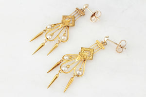 ANTIQUE ETRUSCAN REVIVAL PEARL EARRINGS 18ct GOLD