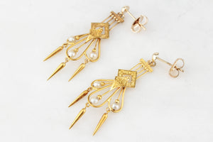 ANTIQUE ETRUSCAN REVIVAL PEARL EARRINGS 18ct GOLD