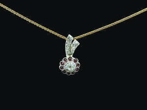 ANTIQUE EDWARDIAN DIAMOND & RUBY PALLADIUM PENDANT
