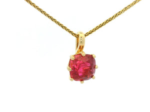 CUSHION CUT RED TOURMALINE PENDANT 10ct GOLD