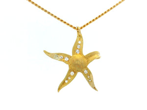 VINTAGE DIAMOND & PEARL STARFISH PENDANT 18ct GOLD WITH 9ct CHAIN