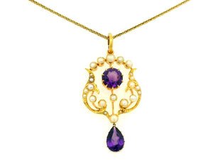 VICTORIAN AMETHYST & PEARL PENDANT 15CT GOLD