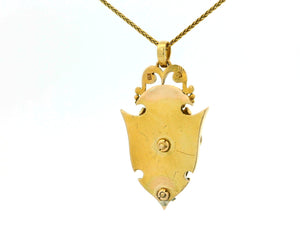 VICTORIAN SAPPHIRE & DIAMOND SHIELD PENDANT 18ct YELLOW GOLD