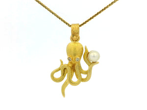 VINTAGE DIAMOND & PEARL OCTOPUS PENDANT 18CT GOLD