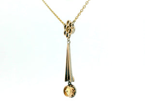 EDWARDIAN CITRINE & DIAMOND LAVALIERE SILVER & 9ct GOLD