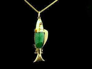 VINTAGE AVENTURINE QUARTZ FISH PENDANT 14CT GOLD