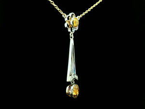 EDWARDIAN CITRINE & DIAMOND LAVALIERE SILVER & 9ct GOLD