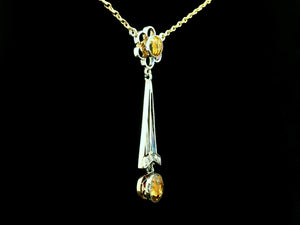 EDWARDIAN CITRINE & DIAMOND LAVALIERE SILVER & 9ct GOLD