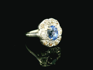 ANTIQUE ART DECO CEYLON SAPPHIRE & DIAMOND RING 18ct GOLD