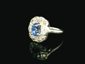 ANTIQUE ART DECO CEYLON SAPPHIRE & DIAMOND RING 18ct GOLD
