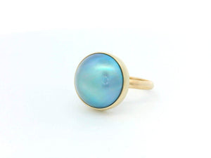 VINTAGE TAHITIAN PEACOCK MABE PEARL RING 9ct GOLD