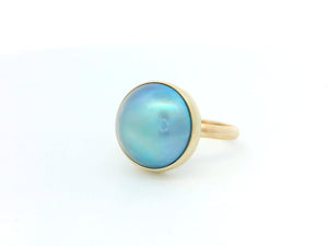 VINTAGE TAHITIAN PEACOCK MABE PEARL RING 9ct GOLD