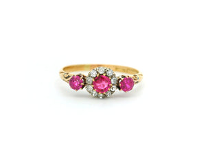 ANTIQUE VICTORIAN SYNTHETIC RUBY & OLD CUT DIAMOND 18ct GOLD
