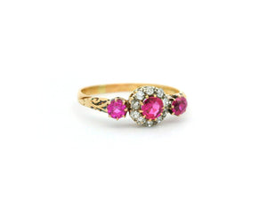 ANTIQUE VICTORIAN SYNTHETIC RUBY & OLD CUT DIAMOND 18ct GOLD