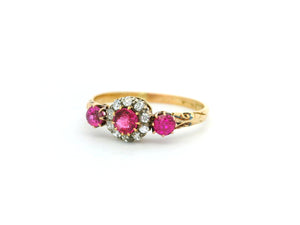 ANTIQUE VICTORIAN SYNTHETIC RUBY & OLD CUT DIAMOND 18ct GOLD