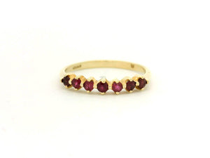 VINTAGE SEVEN STONE RUBY HALF HOOP 14CT YELLOW GOLD