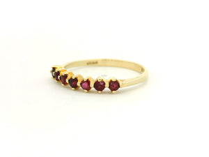 VINTAGE SEVEN STONE RUBY HALF HOOP 14CT YELLOW GOLD