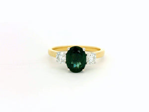 VINTAGE TEAL SAPPHIRE & DIAMOND TRILOGY RING 18ct GOLD