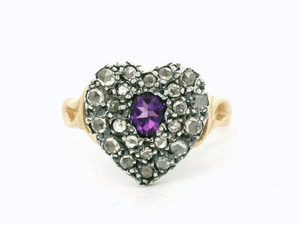 ANTIQUE STYLE AMETHYST & DIAMOND RING 9ct GOLD