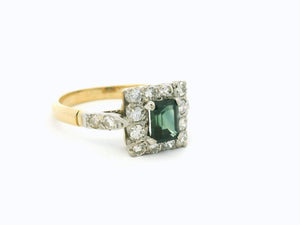ANTIQUE ART DECO PARTI SAPPHIRE & DIAMOND RING 18ct GOLD