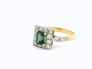 ANTIQUE ART DECO PARTI SAPPHIRE & DIAMOND RING 18ct GOLD