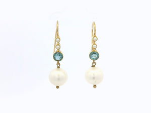 VINTAGE ESTATE TOPAZ & PEARL EARRINGS 14ct GOLD