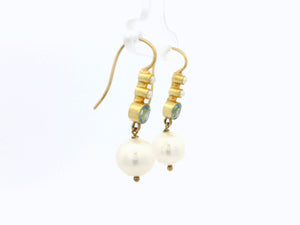 VINTAGE ESTATE TOPAZ & PEARL EARRINGS 14ct GOLD