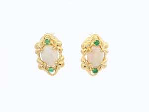 RETRO SOLID OPAL & EMERALD EARRINGS 14ct GOLD