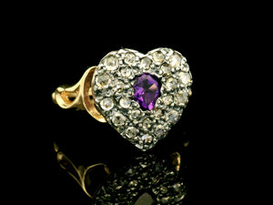ANTIQUE STYLE AMETHYST & DIAMOND RING 9ct GOLD
