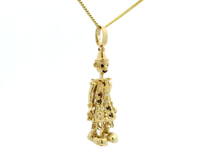 VINTAGE ESTATE GARNET & DIAMOND ARTICULATED CLOWN PENDANT 9ct GOLD