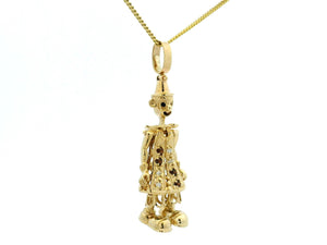 VINTAGE ESTATE GARNET & DIAMOND ARTICULATED CLOWN PENDANT 9ct GOLD