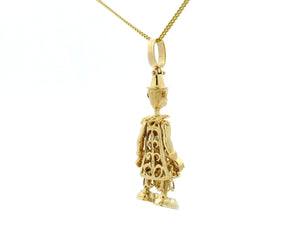 VINTAGE ESTATE GARNET & DIAMOND ARTICULATED CLOWN PENDANT 9ct GOLD