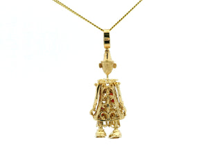 VINTAGE ESTATE GARNET & DIAMOND ARTICULATED CLOWN PENDANT 9ct GOLD