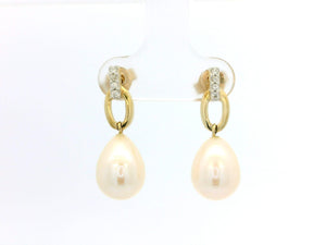 VINTAGE ESTATE DIAMOND & PEARL EARRINGS 9ct GOLD