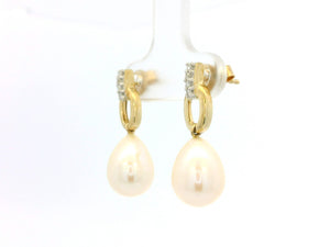 VINTAGE ESTATE DIAMOND & PEARL EARRINGS 9ct GOLD
