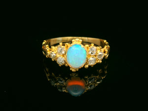 ANTIQUE GEORGIAN OPAL & DIAMOND RING 18ct YELLOW GOLD