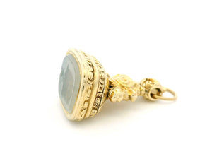ANTIQUE EDWARDIAN AGATE INTAGLIO FOB SEAL PENDANT 15ct GOLD