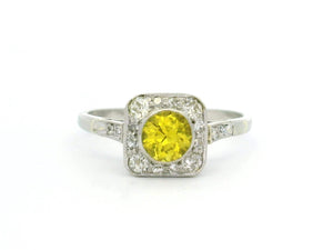 ART DECO c1920 YELLOW SAPPHIRE & DIAMOND RING 18ct GOLD & PLATINUM